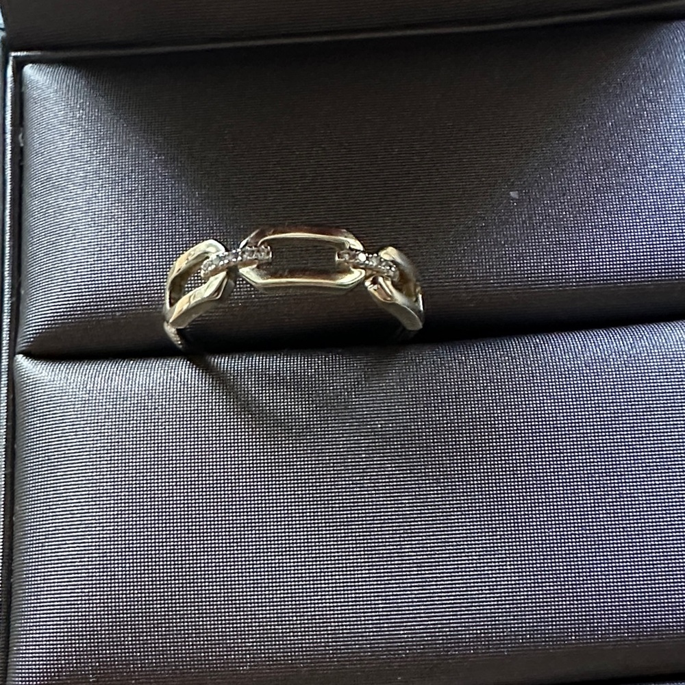 Gabriel & Co 14K Yellow Gold Diamond Link Chain Ring - Picture 6 of 8